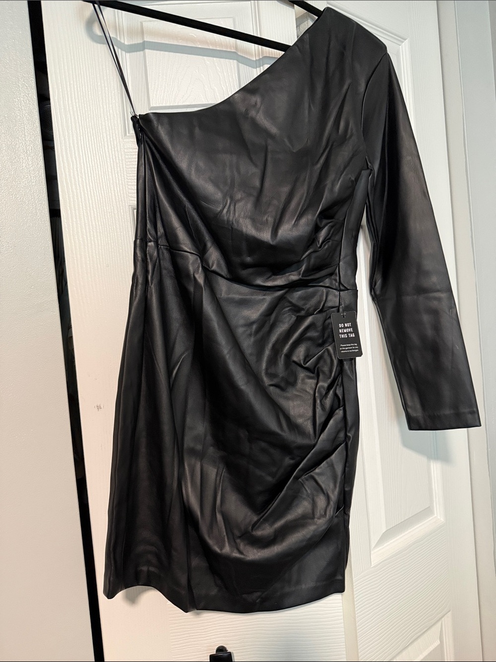 Express One-Shoulder Black Faux Leather Dress